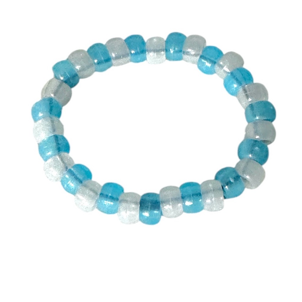 3 FOR $10 HANDCRAFTED Glow-in-the-Dark Blue & White Pony Bead Stretch Bracelet